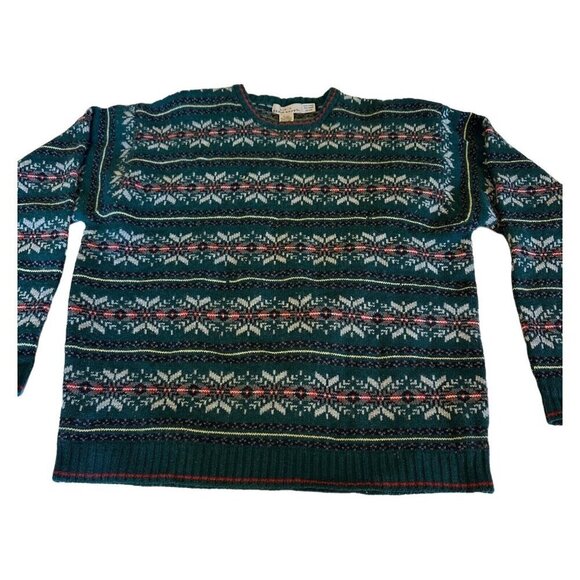 Eddie Bauer AKA Fair Isle Tall XL VTG Holiday Nordic Christmas Geometric Green - Picture 3 of 15